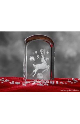 Crystal trophy for Christmas (crystal stamp) XXL 60*60*100 (2.4*2.4*3.9") - Rudolph the reindeer