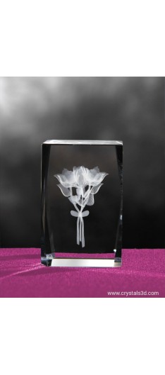 Kryształowa kostka 40*40*60 - bukiet kwiatów 3D